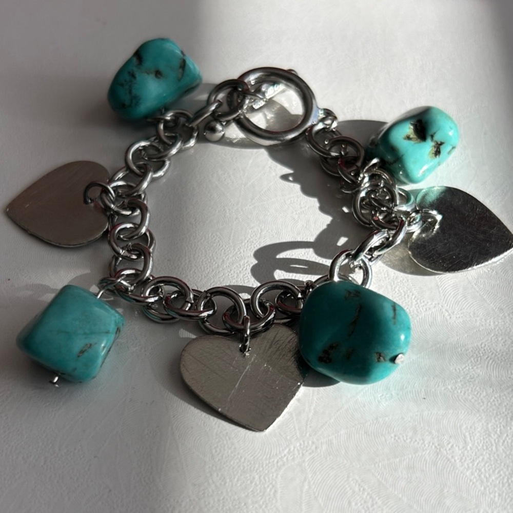 Silver and Turquoise Charm Bracelet